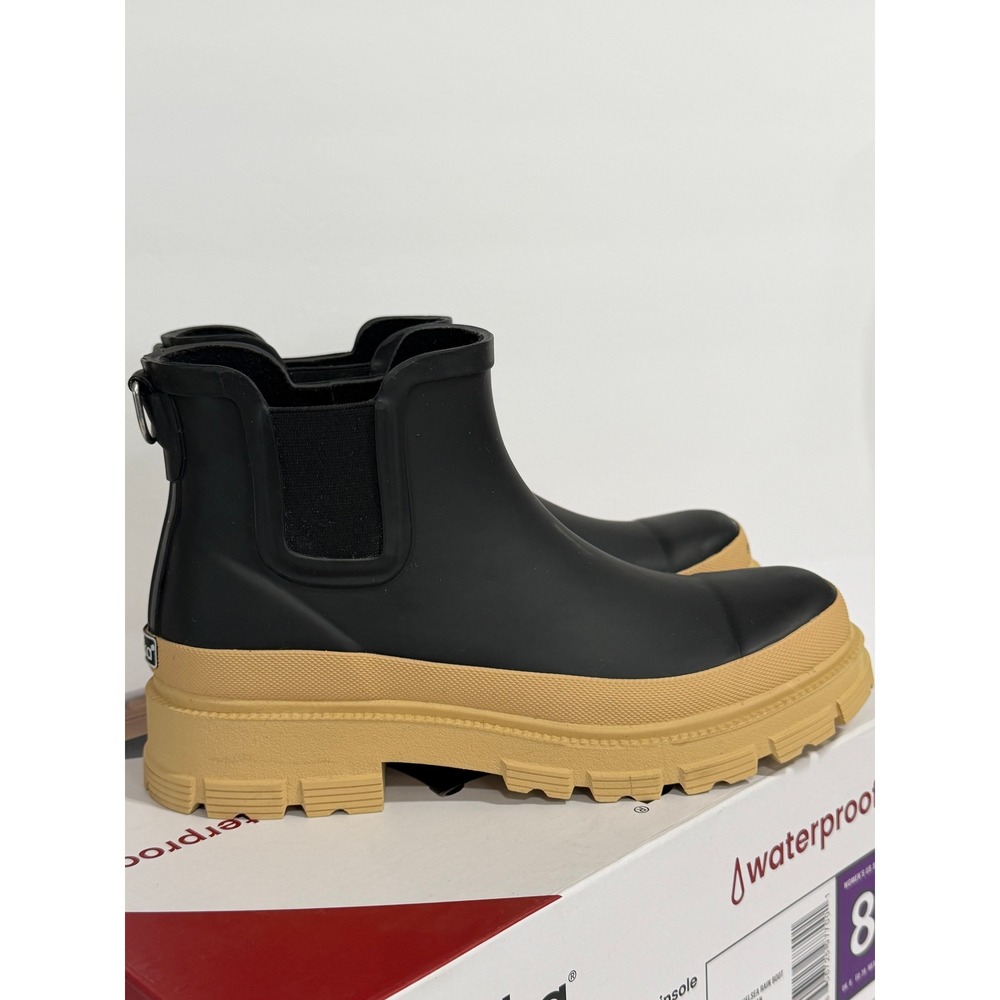 Chooka Storm Chelsea Rain Boot Women Size 8 Black Tan New Waterproof Lug Sole